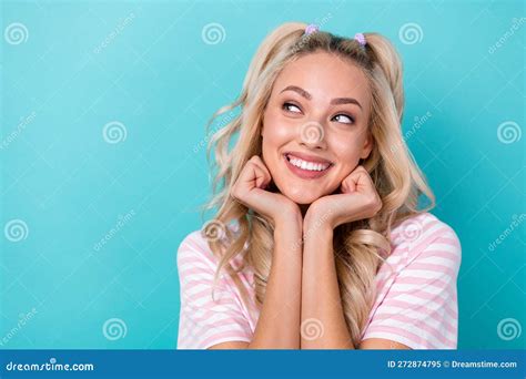 Photo Of Positive Cheerful Cute Adorable Lady Wear Two Arm Under Face
