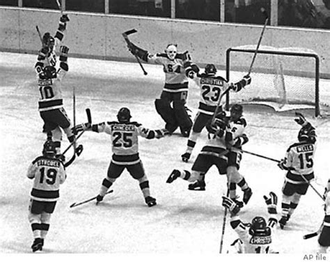 The 1980 Us Olympic Hockey Team Members Celebrate After Their Upset
