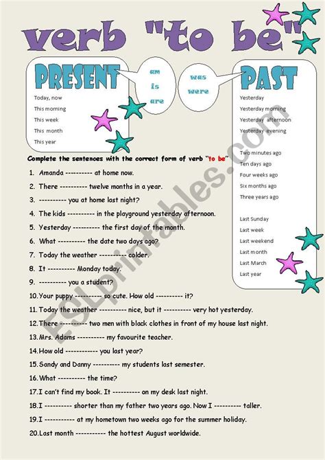 Present And Past Of Verb To Be ESL Worksheet By Byhngmz
