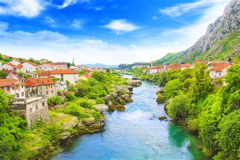 Beautiful View In Mostar On The Neretva River Bosnia And Herzegovina