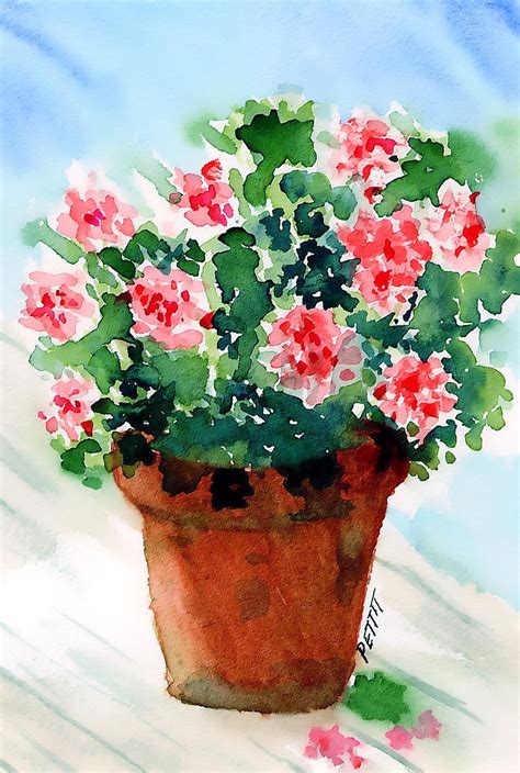 The best thing about these digital watercolor flowers is that they are as easy to draw as they are beautiful. Pink Watercolor Flowers in Clay Pot Pink Geraniums Cottage ...