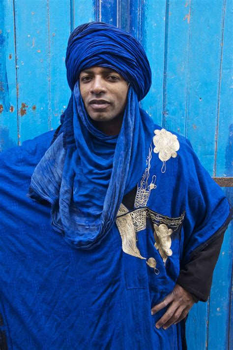 Berber Man In Blue Essaouira Morocco Fashion African People Tuareg