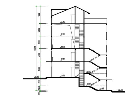 4 Storey Apartment Section Drawing Cadbull
