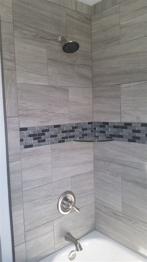 Gray Is In Irregular Gray Tile Custom Shower With Beautiful Black