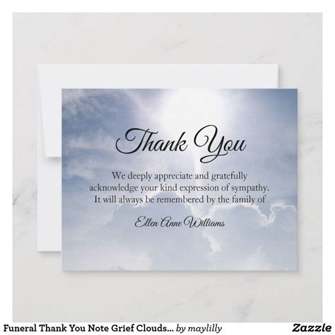 Thank You Card For Funeral Bereavement Printable With