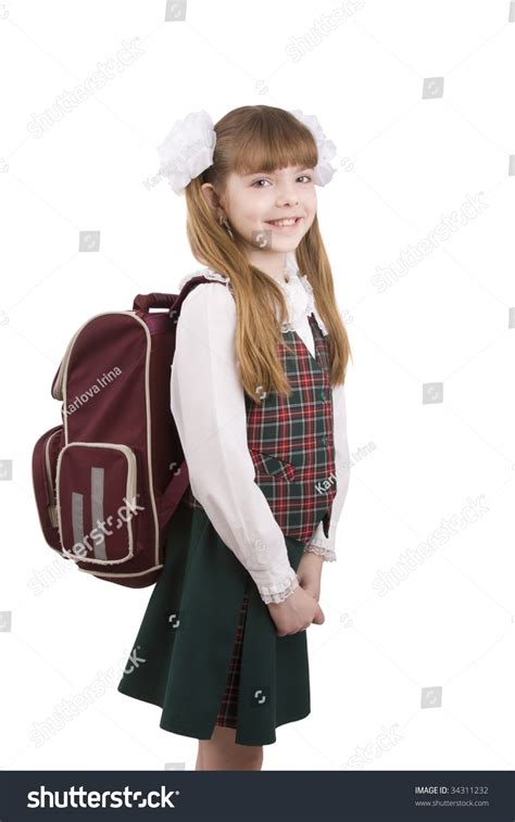 Young School Girl Ready For School Little Pupil Is Going