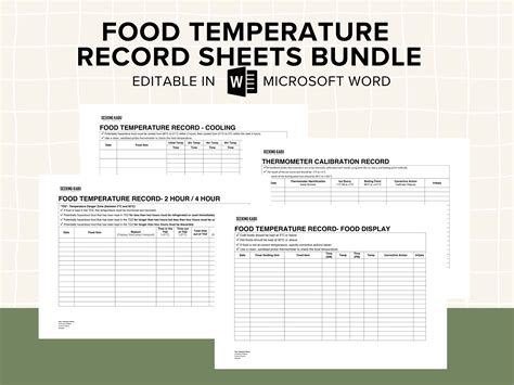 Food Temperature Record Sheets For Restaurants Cafe Bakery Etsy