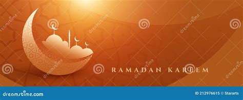 Beautiful Ramadan Kareem Banner With Moon And Mosque Stock Vector