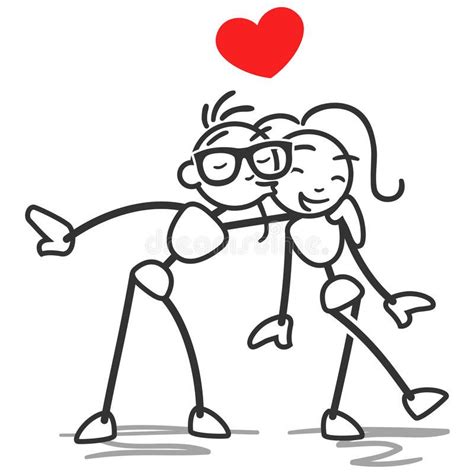 Stick Figure Stick Man Couple In Love Kissing Huggin Vector Stick