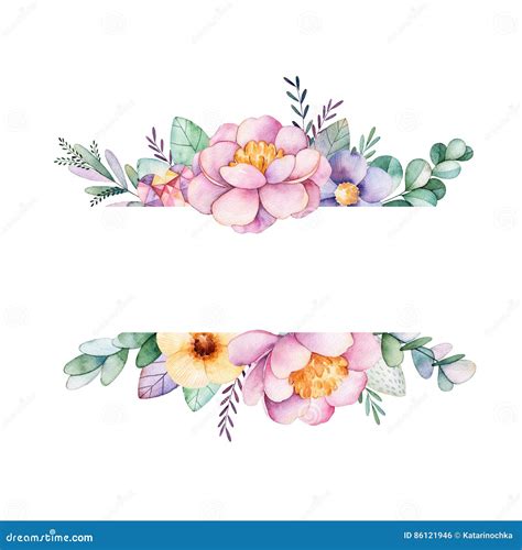 Beautiful Watercolor Border Frame With Peonyflowerfoliagebranches