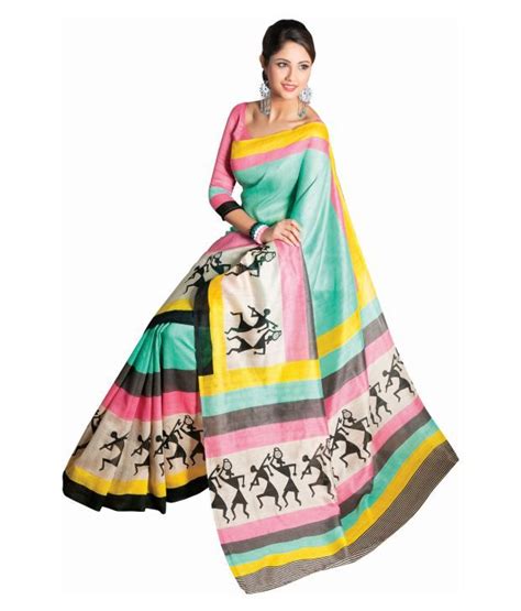 Multi Coloured Printed Bhagalpuri Silk Saree Buy Multi Coloured Printed Bhagalpuri Silk Saree