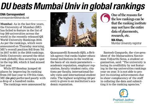 Fyilibrarian Qs World University Rankings® 2018 Du Beats Mumbai Univ