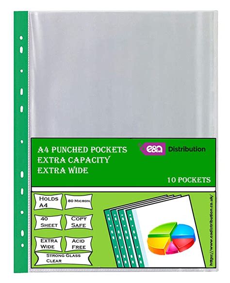 100x A4 Clear Plastic Punched Pockets Filing Folders Wallets Sleeves