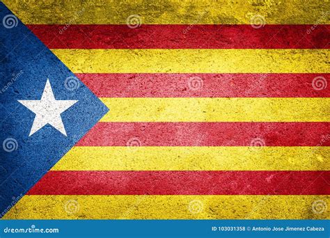 Independence Catalonia Flag On Wall Texture Background Stock Photo