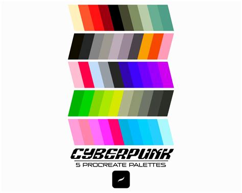 5 Cyberpunk Procreate Color Palettes 50 Colors Bundle Colour Palette