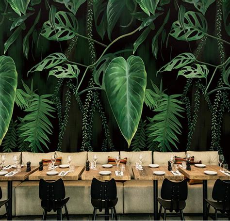 3d Retro Tropical Rain Forest Palm Leaves Mural Wallpaper