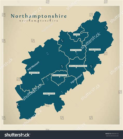 Modern Map Northamptonshire County Cities Districts Stock Vector