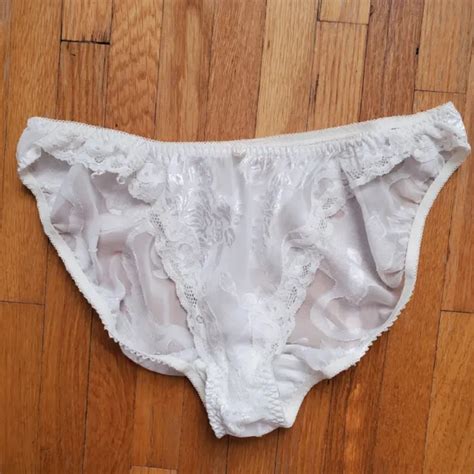 Vintage 80s Victorias Secret Sissy Granny Panties White Semi Sheer Lace