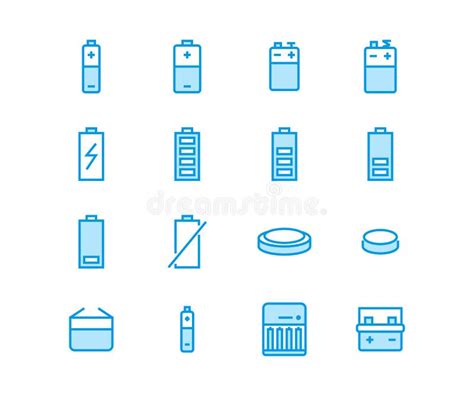 Battery Flat Line Vector Icons Batteries Varieties Illustrations Aa
