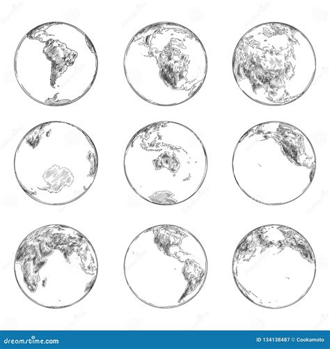 Sketches Of Continents On Planet Earthworld Ocean Stock Vector