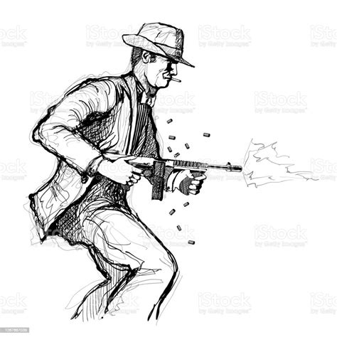 Gangster With A Machine Gun Stock Illustration Download Image Now