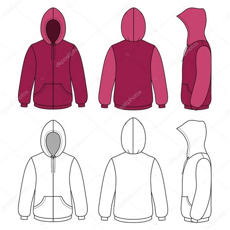 Hoodie Drawing Side View Hood Template Front And Back