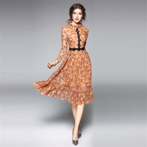 Lguch 2018 Autumn Midi Dress Elegant Beautiful Dress High Waist Fall