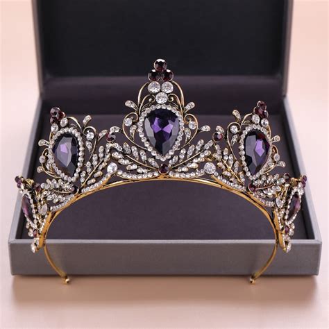 Kmvexo 2019 New Baroque Purple Crystal Tiara Crown Bridal Hair