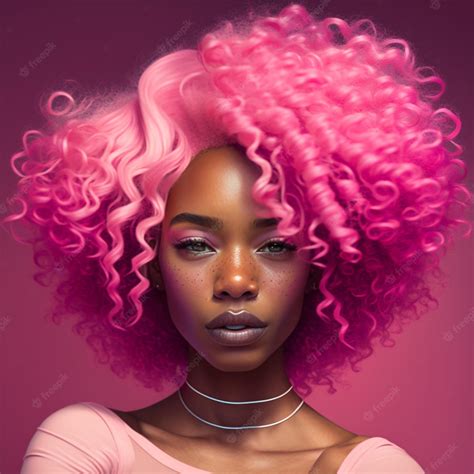 Premium Photo African American Woman Black Girl With Pink Hair Afro Hair Style