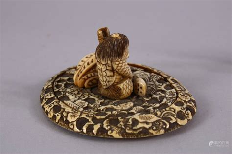 51bidlive Two Japanese Meiji Period Carved Ivory Tusk Vase Lids One