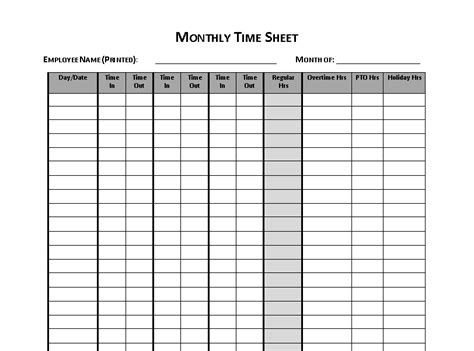Monthly Timesheet Template Approveme Free Contract Templates