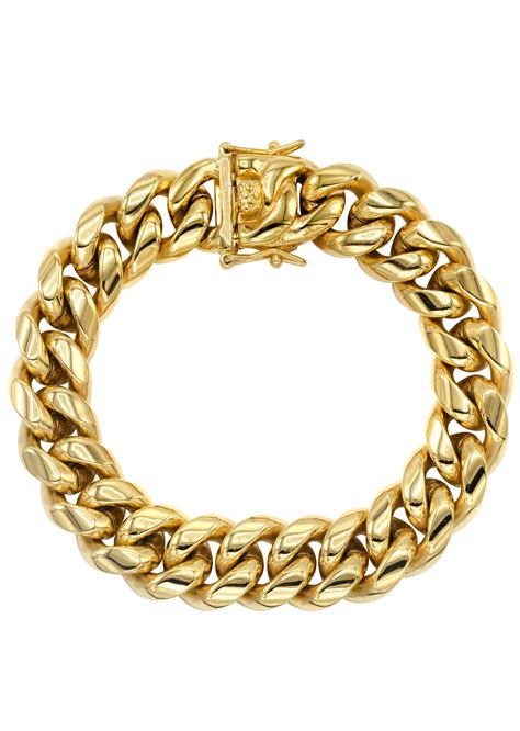 14k Gold Mens Solid Miami Cuban Link Bracelet