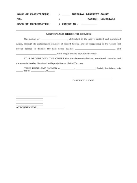Motion And Order To Dismiss By Defendant Louisiana Doc Template