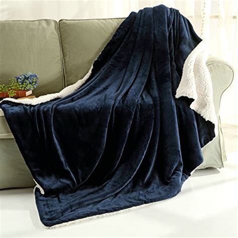 Sherpa Throw Blanket Luxury Navy Blue Twin Size 60×80 Inches Reversible