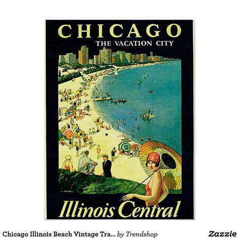 Chicago Illinois Beach Vintage Travel Poster Poster Vintage Retro