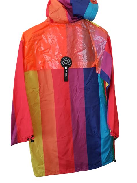 Rainbow Rain Coat With Applied Zipped Pockets And Straps Yuco Fashion