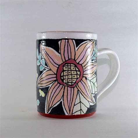 Handpainted Handthrown Floral Earthenware Coffee Mug Etsy Canada