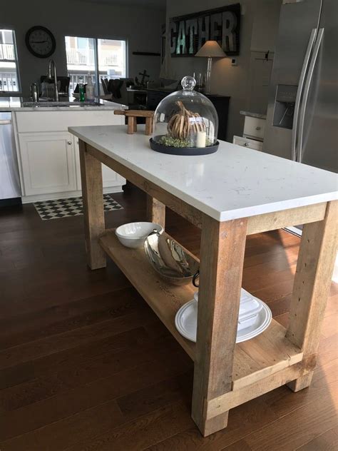 Barn Wood Kitchen Island With Quartz Top Made From Reclaimed Pine