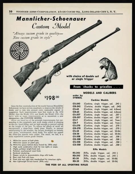 MANNLICHER SCHOENAUER Custom Model Carbine Rifle PRINT AD All Model Prices PicClick