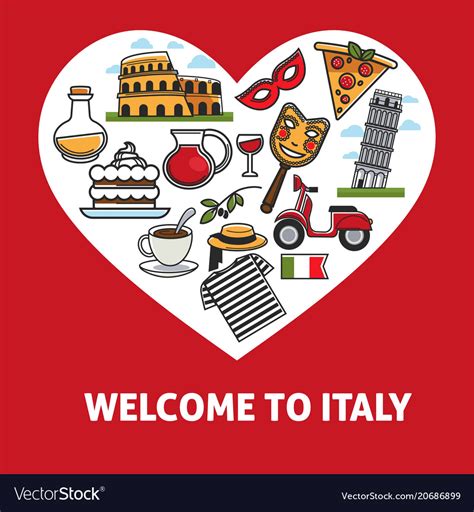 Welcome To Italy Promotional Poster With Country Vector Image