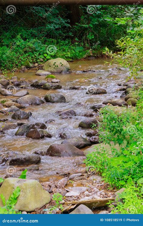 River Stream Flowing Over Rock Formations The Mountains Stock Image