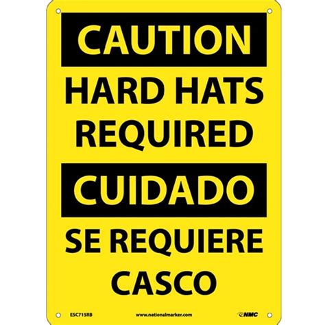 Caution Hard Hats Required Sign Bilingual Esc715rb