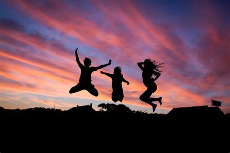 HD Wallpaper Three Person Doing Groupie Joy Happiness Moment Silhouette Wallpaper Flare