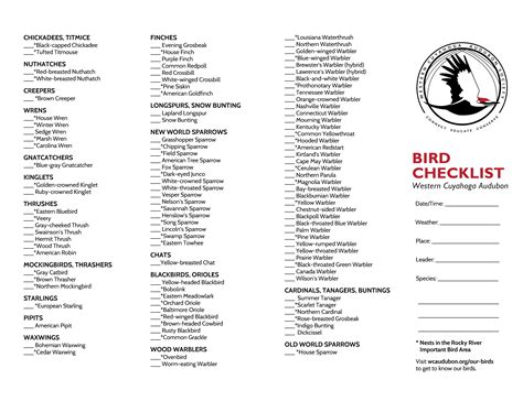 Western Cuyahoga Audubon Society Bird Checklist 2019