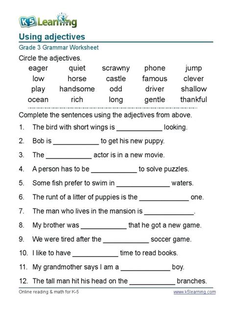 Grammar Worksheet For Grade 6