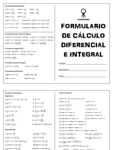 Formulario De Cálculo Diferencial E Integral Pdf Pdf Integral