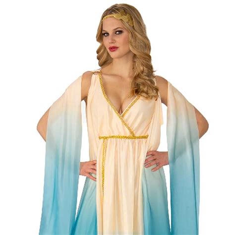 Athena Greek Goddess Costume Womens Roman Toga Cream Blue Ombre Dress