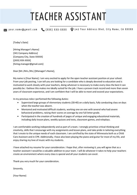 Download Free Teacher Assistant Cover Letter Example Docx Word Template On