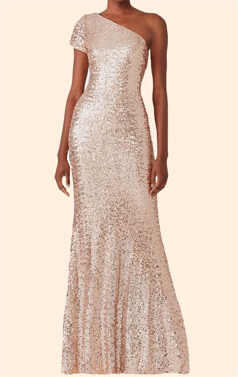 Macloth One Shoulder Sequin Long Bridesmaid Dress Rose Gold Simple Pro