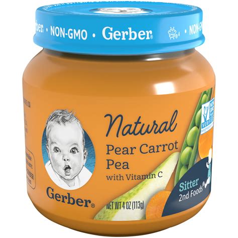Gerber Natural Stage 2 Pear Carrot Pea Baby Food 1 Jar